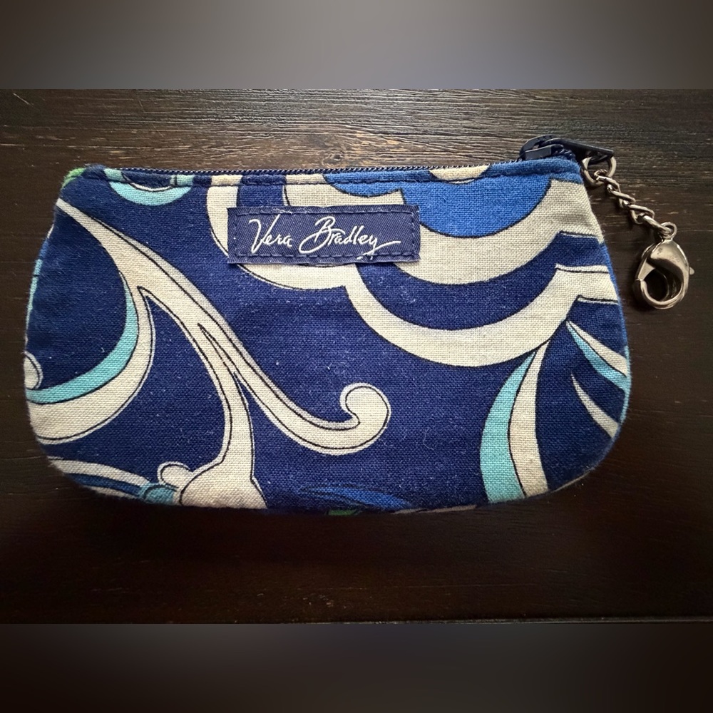 Vera Bradley Navy and Teal Swirl wallet ID holder